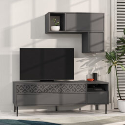 Decortie Heaton Modern Tv Unit Anthracite Grey With Storage And Wall Shelf 144.6Cm - thumbnail 4