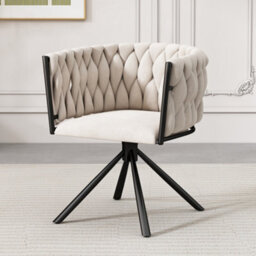 Matteo Elegant Velvet Dining Chair With Swivel Function And Metal Legs, Beige - thumbnail 1