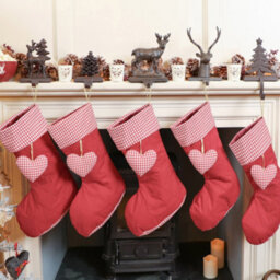 Dibor Pack Of 5 Traditional Red Gingham Xmas Christmas Gift Bag Christmas Stocking For Kids - thumbnail 1