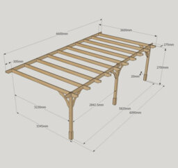 Rutland County Garden Furniture Wall Mounted Premium Pergola 3 Posts - Wood - L360 X W660 X H270 Cm - Rustic Brown - thumbnail 5