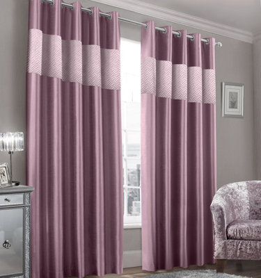 Intimates Quilted Velvet Ring Top Curtains - Luxury Soft Texture Window Drapes, Stylish Modern Window Treatments, Machine Cold Wash - Mauve