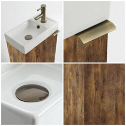 Homestylestore 400mm Dark Oak Floorstanding Bathroom Vanity Unit And Aged Gold Finger Pull Handle - thumbnail 2