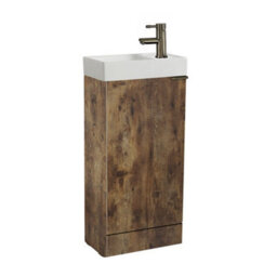 Homestylestore 400mm Dark Oak Floorstanding Bathroom Vanity Unit And Aged Gold Finger Pull Handle - thumbnail 1