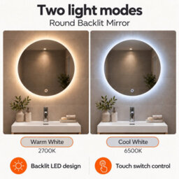 Plum&clay Flint Frameless Bathroom Mirror Led Backlit With Dual Light Options Demister Pad (W)60Cm (H)60Cm - thumbnail 5
