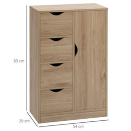 Homcom Freestanding Bathroom Cabinet With 4 Drawers And Door Cupboard Natural - thumbnail 3