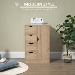 Homcom Freestanding Bathroom Cabinet With 4 Drawers And Door Cupboard Natural - thumbnail 4