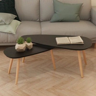 Berkfield Coffee Table Set 2 Pieces Solid Pinewood Black - image 1