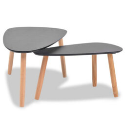 Berkfield Coffee Table Set 2 Pieces Solid Pinewood Black - thumbnail 3