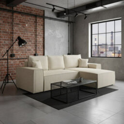 Malaga L Shaped Mdf Corner Sofa Bed With Storage Dl Pull Out Seat Loose Back Cushions 279X94X181 Cream Corduroy  Right