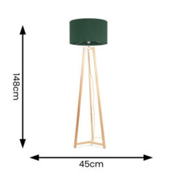 Valuelights Lottie Natural Wood Tripod Floor Lamp With Forest Green Drum Shade - Led Bulb Included - thumbnail 4