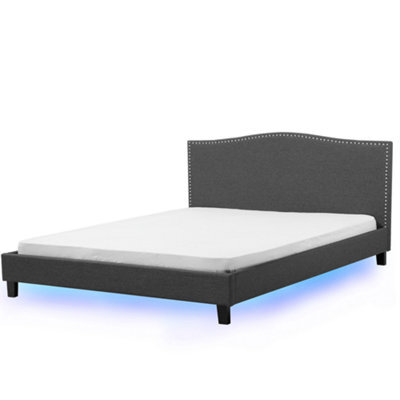 Beliani Bed Fabric Montpellier 180 X 200 Cm (Eu Super King) Led Multicolour - image 1