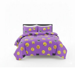Emoji Print Duvet Cover Set Cool Playful Bedding With Pillowcases Lilac - thumbnail 2