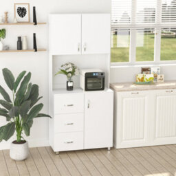 Homcom Kitchen Storage Cabinet Wooden Cupboard Organiser, White - thumbnail 4