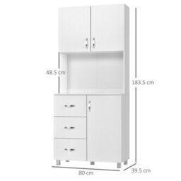 Homcom Kitchen Storage Cabinet Wooden Cupboard Organiser, White - thumbnail 3