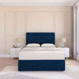 Sloomy Manhattan Navy Plush 4Ft Memory Foam Bed Set With No Drawers, Mattress & Headboard- Small Double