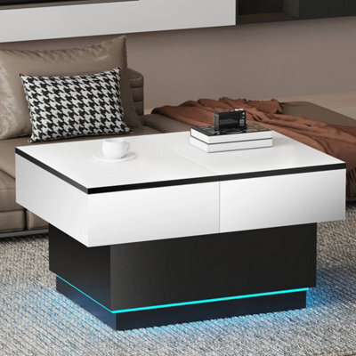 Led Extendable Coffee Table Wooden 2 Hidden Storage Modern Living Room - image 1
