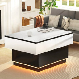 Led Extendable Coffee Table Wooden 2 Hidden Storage Modern Living Room - thumbnail 3