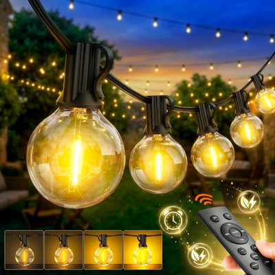Outdoor String Lights Mains Powered - G 40 Garden Festoon 100 Ft / 30 M Dimmable With Remote Control Shatterproof Led Bulbs 3