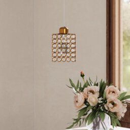 Living And Home Single Pendant Light ,metal And Glass Rectangular Pendant Light ,for Kitchen Island, E27 Base - thumbnail 2