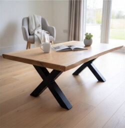 Solid French Oak Coffee Table 110X60Cm, X Base, Natural Oil Finish - thumbnail 1