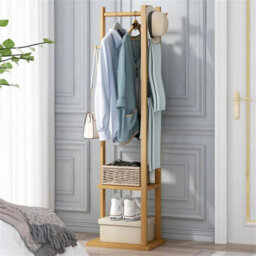 Solid Wooden Coat Rack Storage Shelf Hall Tree Hat Hanger Entryway - thumbnail 4