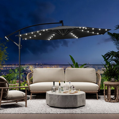 Breeins 3M Dark Grey Crank Tilt With Led Light Outdoor Swing Garden Patio Umbrella Parasol For Beach Backyard And Pool No Base - image 1