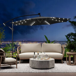 Breeins 3M Dark Grey Crank Tilt With Led Light Outdoor Swing Garden Patio Umbrella Parasol For Beach Backyard And Pool No Base - thumbnail 1