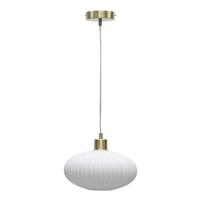 First Choice Lighting White Oval Glass Kitchen Dining Ceiling Light Pendant With Satin Brass - image 1