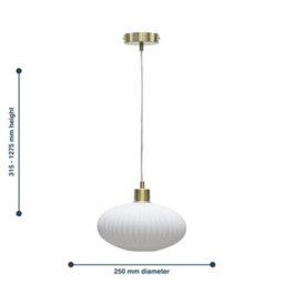 First Choice Lighting White Oval Glass Kitchen Dining Ceiling Light Pendant With Satin Brass - thumbnail 8