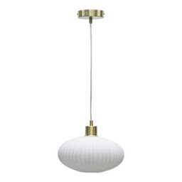 First Choice Lighting White Oval Glass Kitchen Dining Ceiling Light Pendant With Satin Brass - thumbnail 1