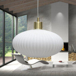 First Choice Lighting White Oval Glass Kitchen Dining Ceiling Light Pendant With Satin Brass - thumbnail 4