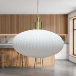 First Choice Lighting White Oval Glass Kitchen Dining Ceiling Light Pendant With Satin Brass - thumbnail 3