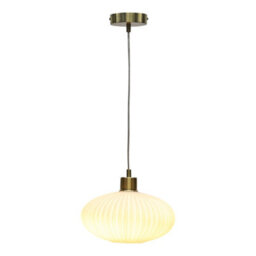 First Choice Lighting White Oval Glass Kitchen Dining Ceiling Light Pendant With Satin Brass - thumbnail 2