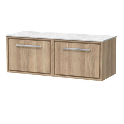 Hudson Reed Lille Wall Hung Two Drawer Contemporary Vanity Unit With Marble Worktop In Bleached Oak, 1210 X 460mm - image 1