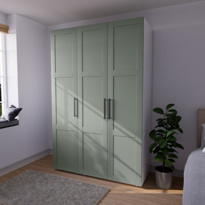 Atomia Modern Matt Reed Green 2 Drawer Tall Triple Wardrobe (H)2247mm (W)1000mm (D)580mm