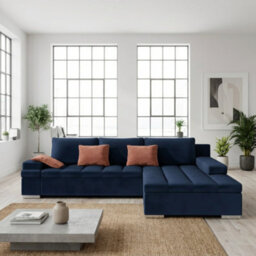 Bangkok Corner Sofa Bed With Storage And Sleeping Function Metal Legs Wooden Frame Foam Filling Blue Right - thumbnail 1