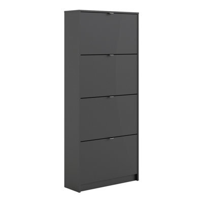 Furniture To Go Shoes Shoe Cabinet  W. 4 Tilting Doors And 2 Layers Matt Black - image 1