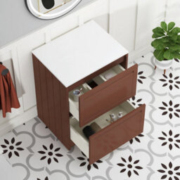 Royal Bathrooms Royal Bathroom Elmore 600mm Terracotta Clay Freestanding Bathroom Vanity Unit 2 Drawer Plain White Worktop With Round Basin - thumbnail 6