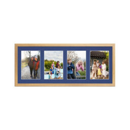AK Frames 50X20Cm Oak Sleek Multi Photo Frame With Blue Mount - Holds 4 Apertures (4X) 6X4 Photos