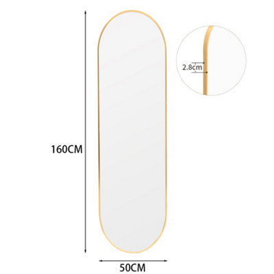 Darphe 50X160Cm Gold Metal Framed Oval Full Length Wall Mirror