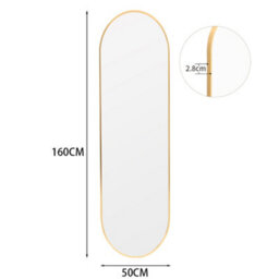 Darphe 50X160Cm Gold Metal Framed Oval Full Length Wall Mirror
