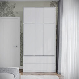 Urbn-Living Urbnliving 240Cm Height 6 Sliding Door 4 Drawer White Freestanding Wardrobe Clothes Storage Hanging Rail Bedroom - thumbnail 5