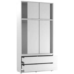 Urbn-Living Urbnliving 240Cm Height 6 Sliding Door 4 Drawer White Freestanding Wardrobe Clothes Storage Hanging Rail Bedroom - thumbnail 4