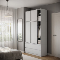 Urbn-Living Urbnliving 240Cm Height 6 Sliding Door 4 Drawer White Freestanding Wardrobe Clothes Storage Hanging Rail Bedroom - thumbnail 3