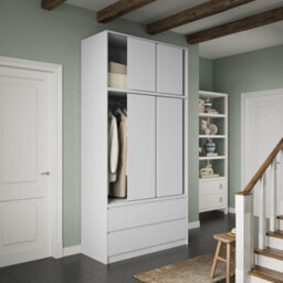Urbn-Living Urbnliving 240Cm Height 6 Sliding Door 4 Drawer White Freestanding Wardrobe Clothes Storage Hanging Rail Bedroom - thumbnail 2