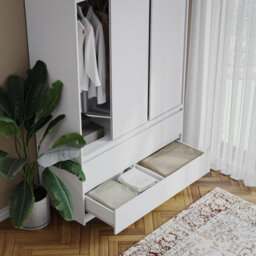 Urbn-Living Urbnliving 240Cm Height 6 Sliding Door 4 Drawer White Freestanding Wardrobe Clothes Storage Hanging Rail Bedroom - thumbnail 7