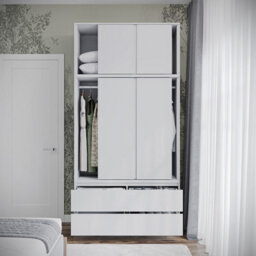 Urbn-Living Urbnliving 240Cm Height 6 Sliding Door 4 Drawer White Freestanding Wardrobe Clothes Storage Hanging Rail Bedroom - thumbnail 6