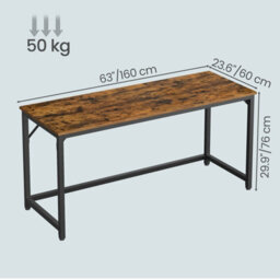 LEDREM Vasagle Computer Desk, Office Desk, 160 X 60 X 76 Cm, For Study, Bedroom, Living Room, Rustic Brown And Ink Black Lwd121K01 - thumbnail 2