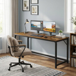 LEDREM Vasagle Computer Desk, Office Desk, 160 X 60 X 76 Cm, For Study, Bedroom, Living Room, Rustic Brown And Ink Black Lwd121K01 - thumbnail 3