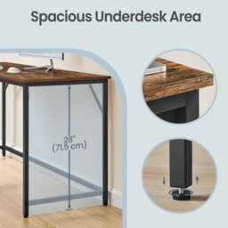 LEDREM Vasagle Computer Desk, Office Desk, 160 X 60 X 76 Cm, For Study, Bedroom, Living Room, Rustic Brown And Ink Black Lwd121K01 - thumbnail 6
